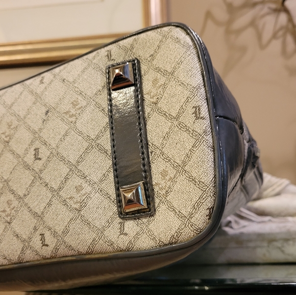 L.A.M.B. by Gwen Stefani Kingston Shadow Bowler Bag Leather Blue Stripe #427 - Picture 12 of 17